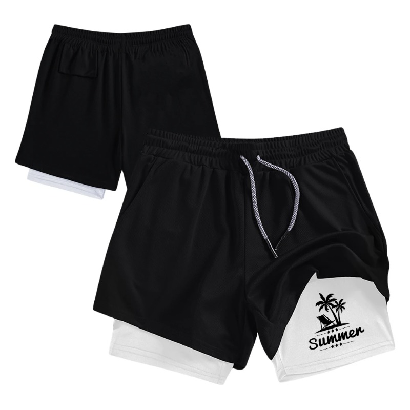 Summer Men's Double Layer Runn - đánh giá và giá Compression Shorts Athletes